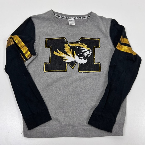 PINK Victoria's Secret Tops - Like New SEC Mizzou Gray Black Sequin Sweatshirt
